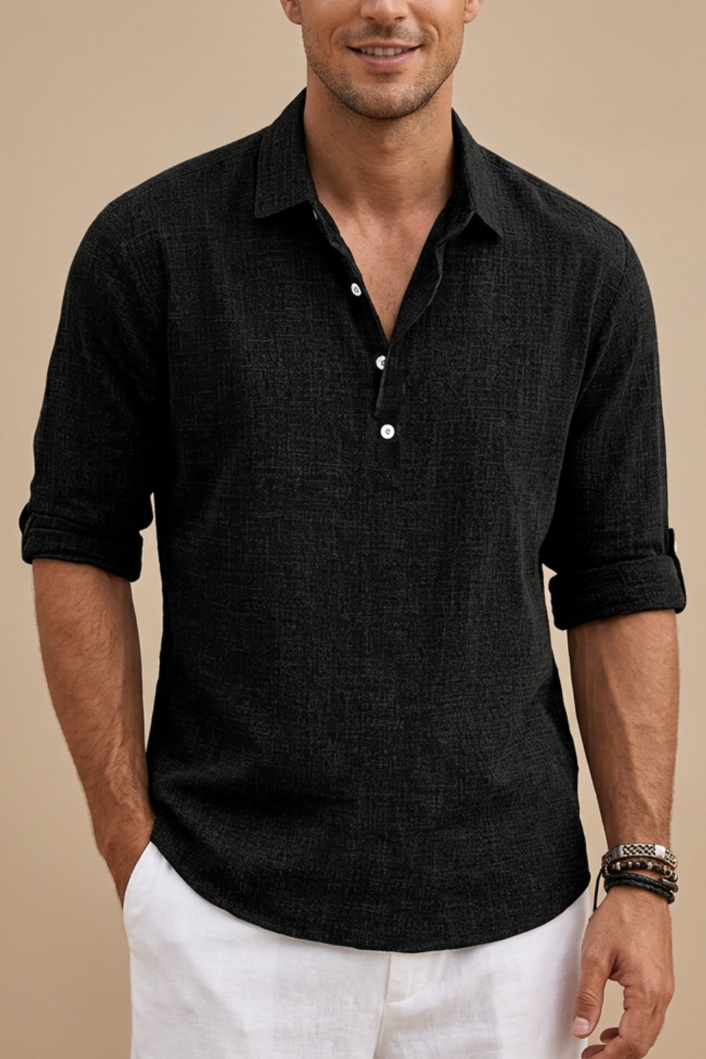 Men's Shirt - Spread Collar Popover Long Sleeve Roll-Tab
