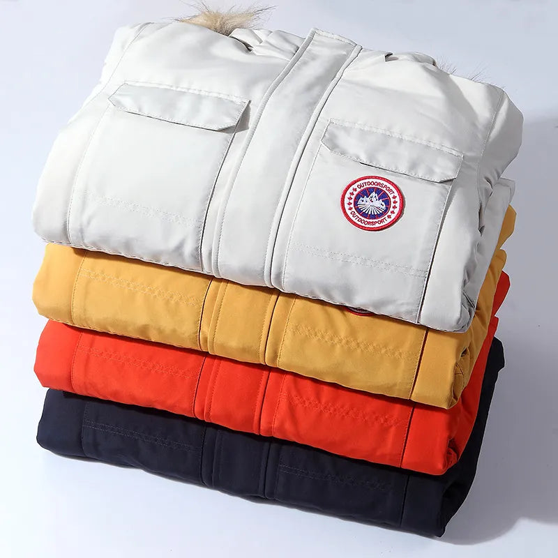 Women's Hooded Puffer Jacket with Detachable Faux Fur Trim - Full Zip - Winter Style