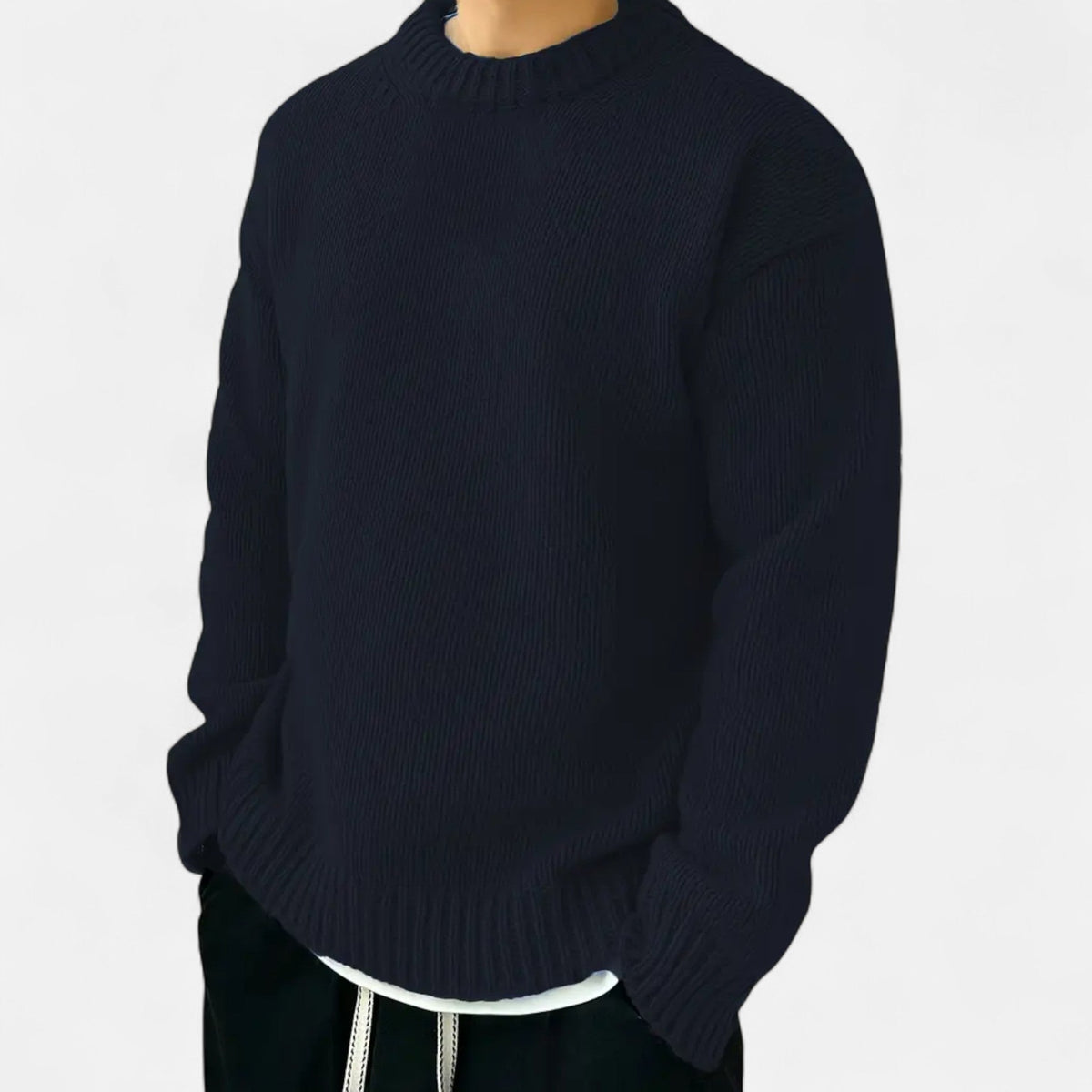 Men's Crew Neck Jumper - Long Sleeve - Ribbed Cuffs and Hem