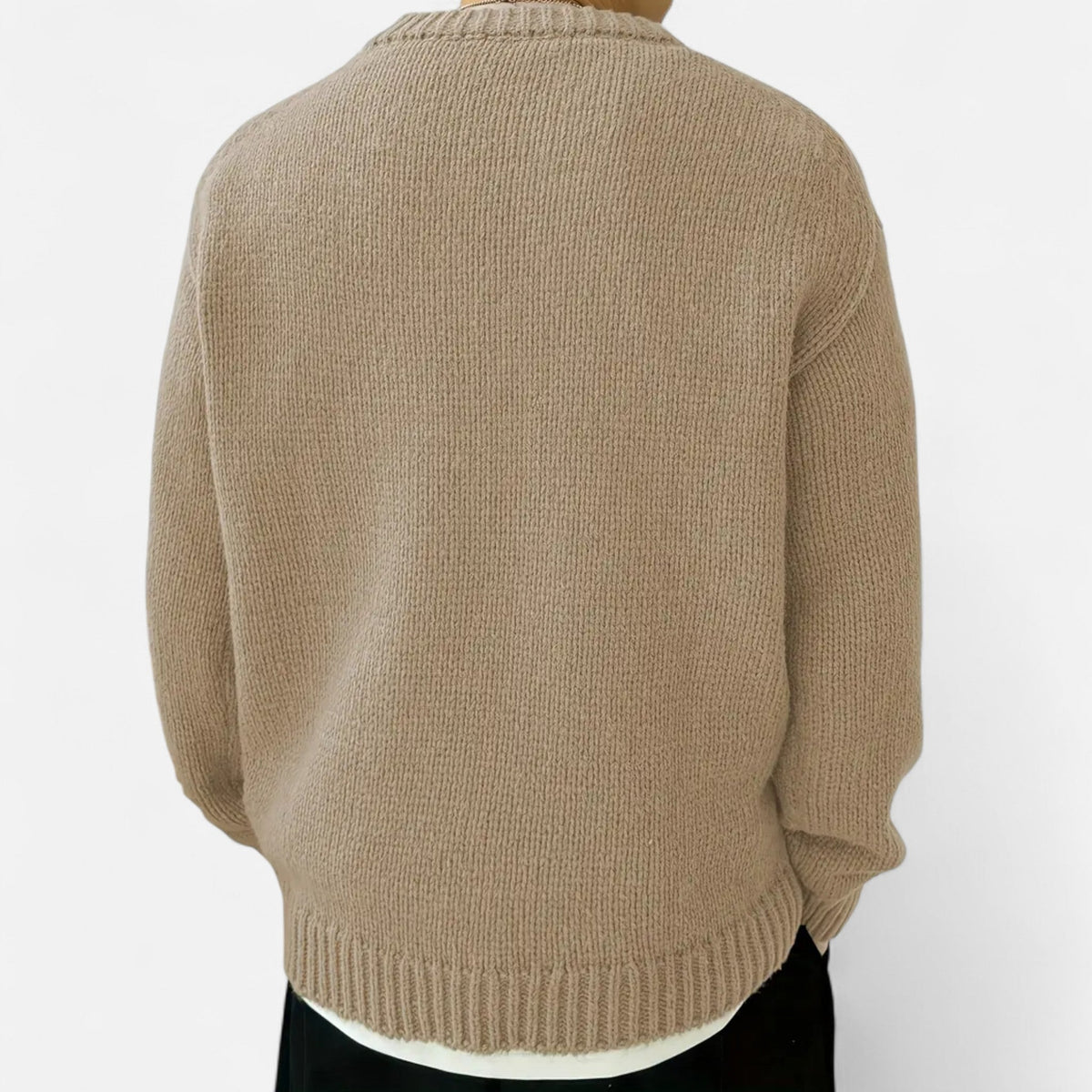Men's Crew Neck Jumper - Long Sleeve - Ribbed Cuffs and Hem