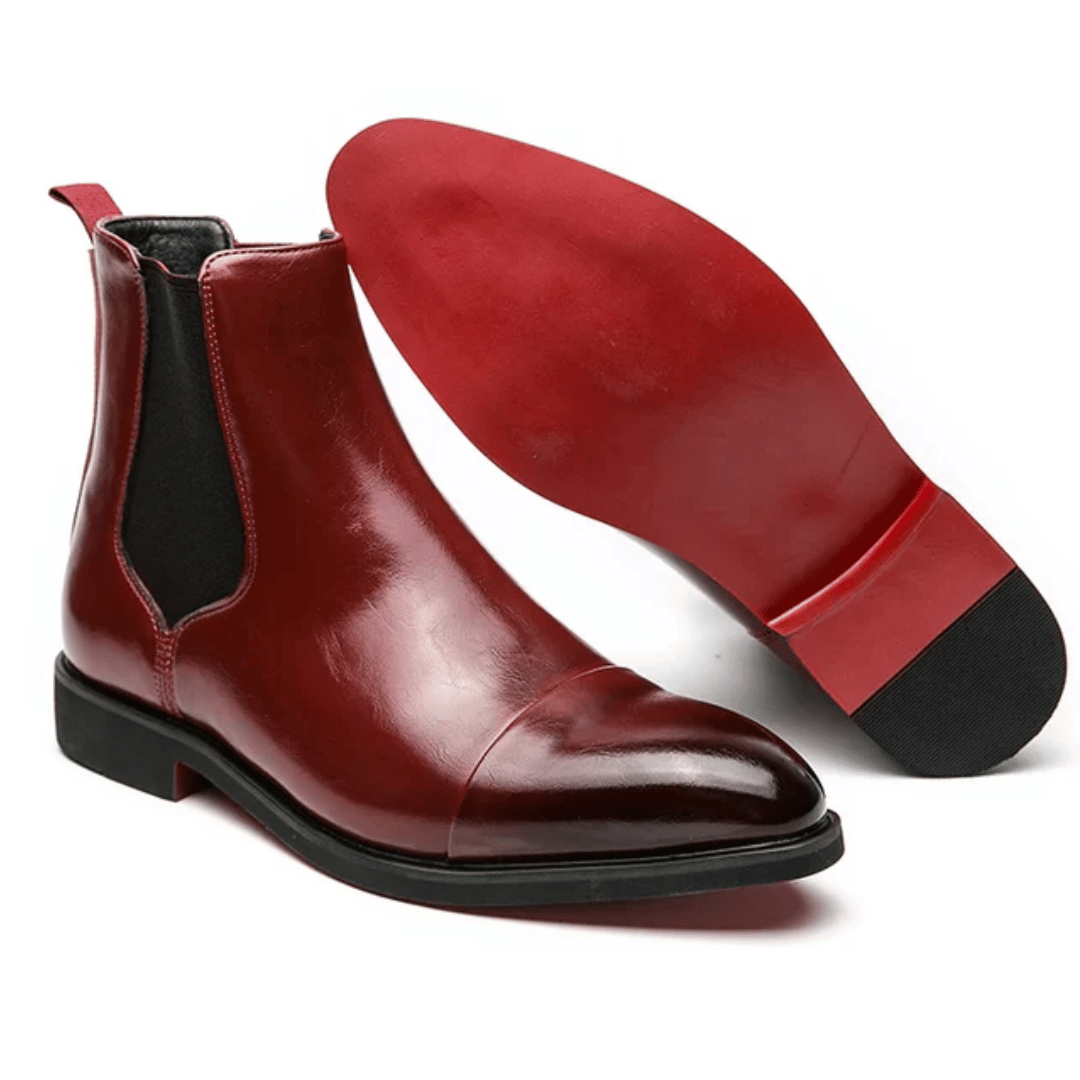 Men's Chelsea Boots - Slip-On Cap Toe with Elastic Side Panel - Low Heel and Contrast Sole