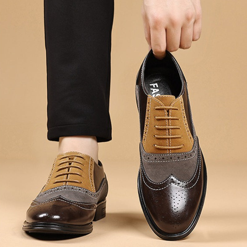 Men's Multi-Tone Leather Wingtip Oxford Brogue Dress Shoes