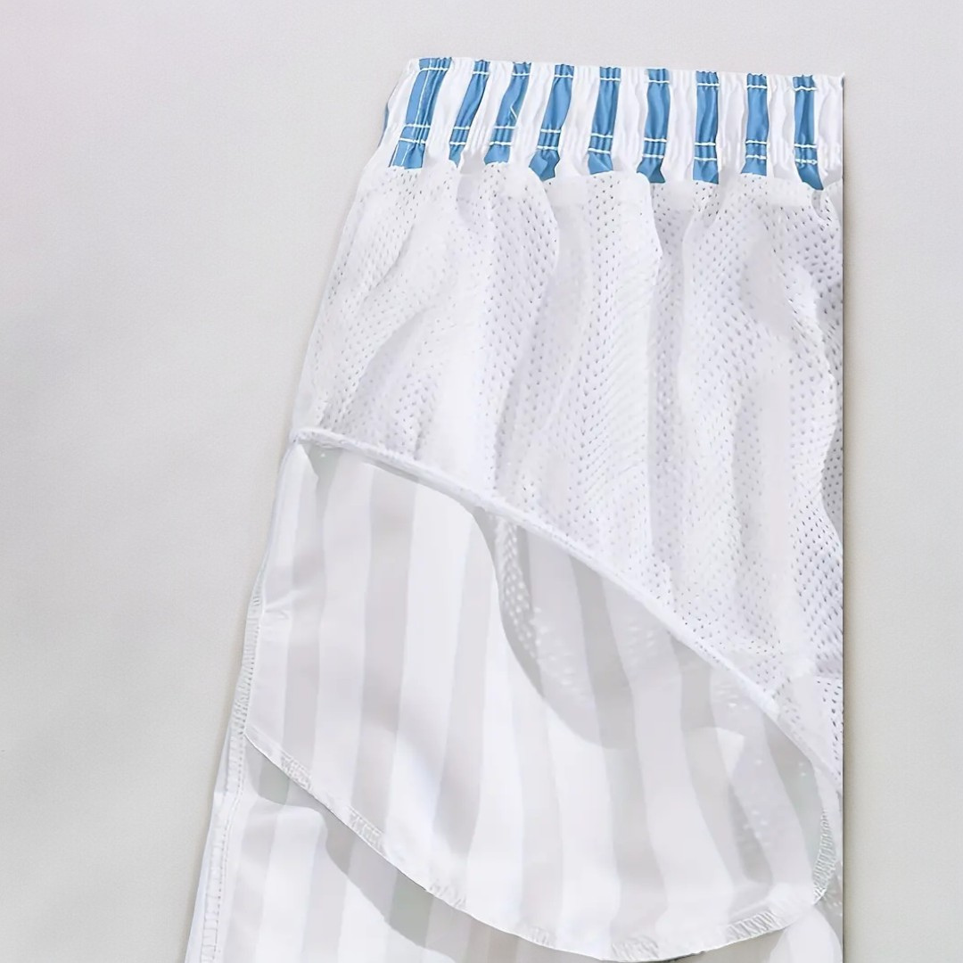 Men's Striped Swim Shorts - Drawstring Waist - Mesh Lined