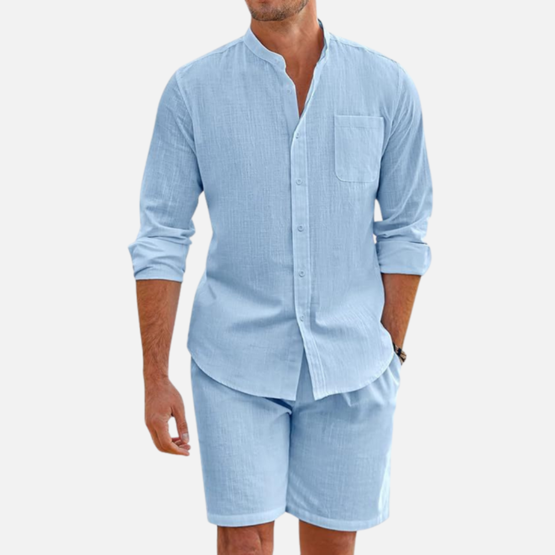 Men's Two Piece Set Long Sleeve Shirt and Shorts