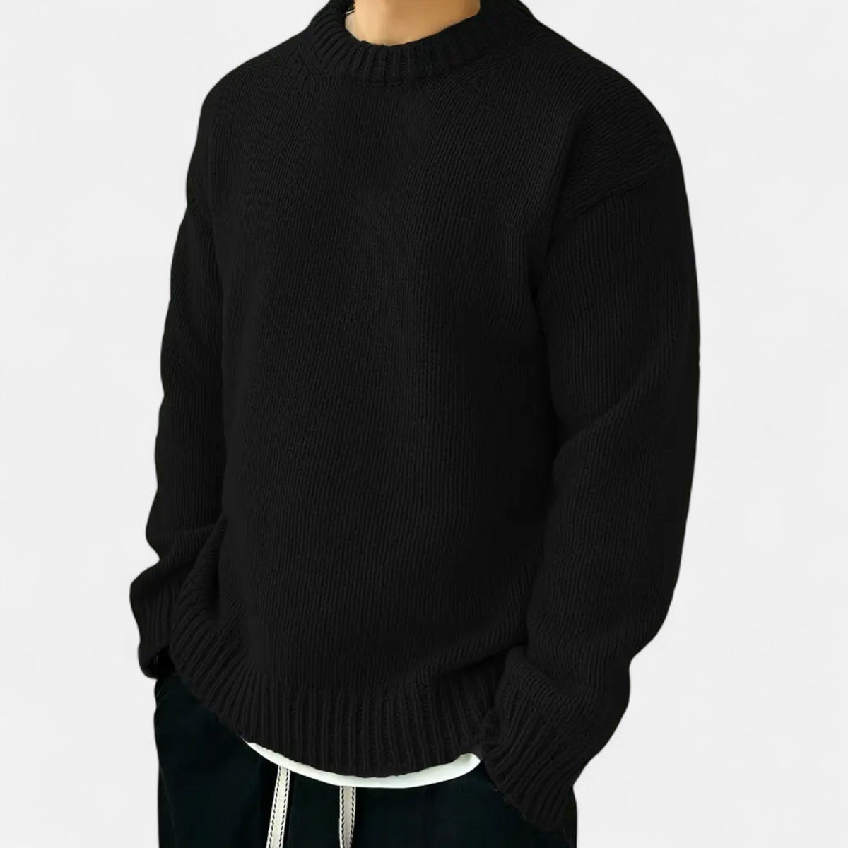 Men's Crew Neck Jumper - Long Sleeve - Ribbed Cuffs and Hem