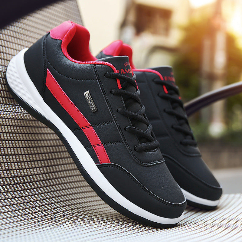 Men's Casual Sneakers - Lace Up Low Top with Stripe Detail