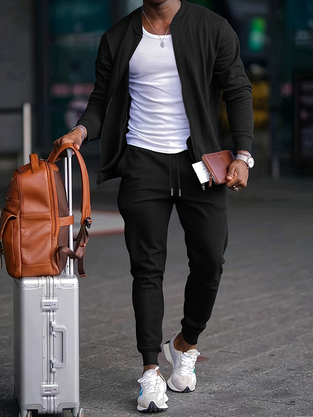 Men's Two Piece Tracksuit Set - Bomber Jacket and Jogger Pants