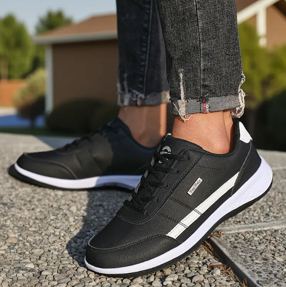 Men's Casual Sneakers - Lace Up Low Top with Stripe Detail