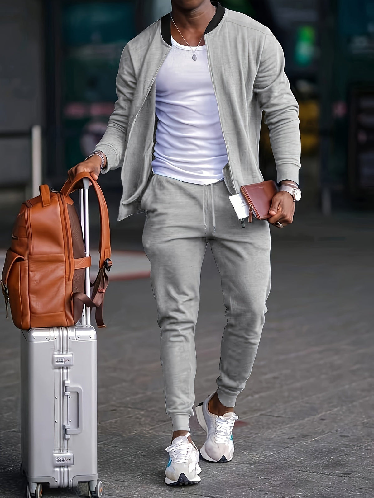 Men's Two Piece Tracksuit Set - Bomber Jacket and Jogger Pants