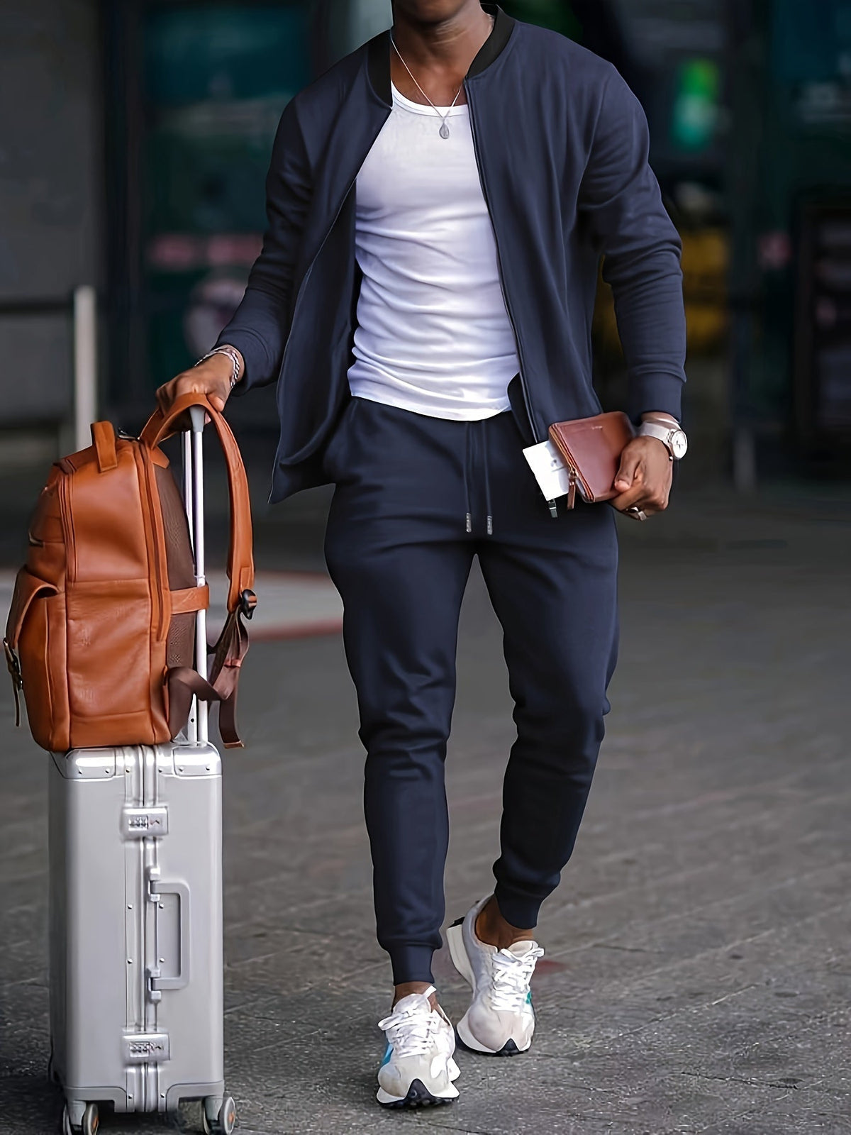 Men's Two Piece Tracksuit Set - Bomber Jacket and Jogger Pants