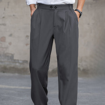Men's Dress Pants - Double Button Pleated Wide Leg Full Length