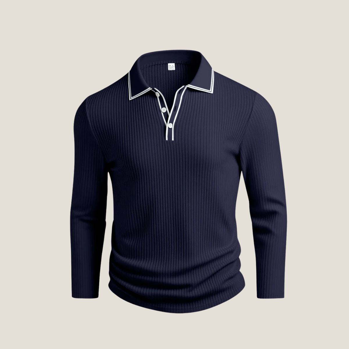 Men's Polo Shirts - Ribbed Knit Contrast Tipped Collar Button Placket