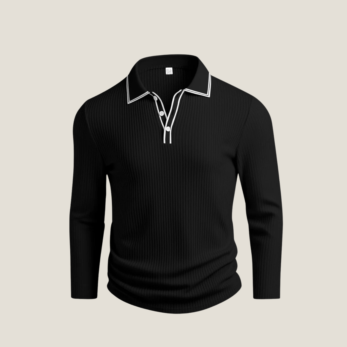 Men's Polo Shirts - Ribbed Knit Contrast Tipped Collar Button Placket