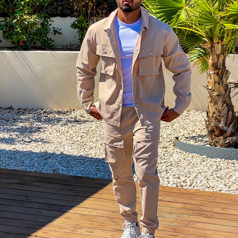Men's Two Piece Set - Cargo Overshirt Jacket and Jogger Pants