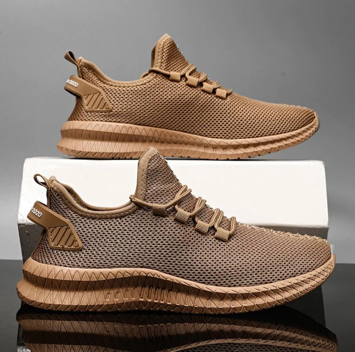 Men's Knit Mesh Lace-Up Low-Top Sneakers - Textured Sole