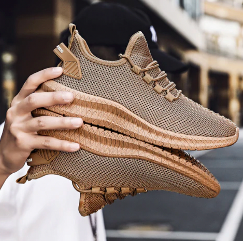 Men's Knit Mesh Lace-Up Low-Top Sneakers - Textured Sole