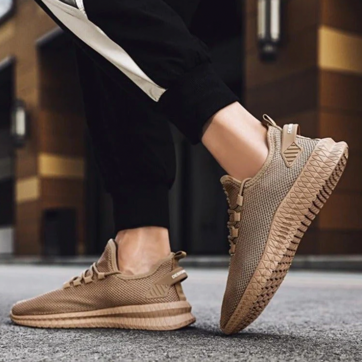 Men's Knit Mesh Lace-Up Low-Top Sneakers - Textured Sole