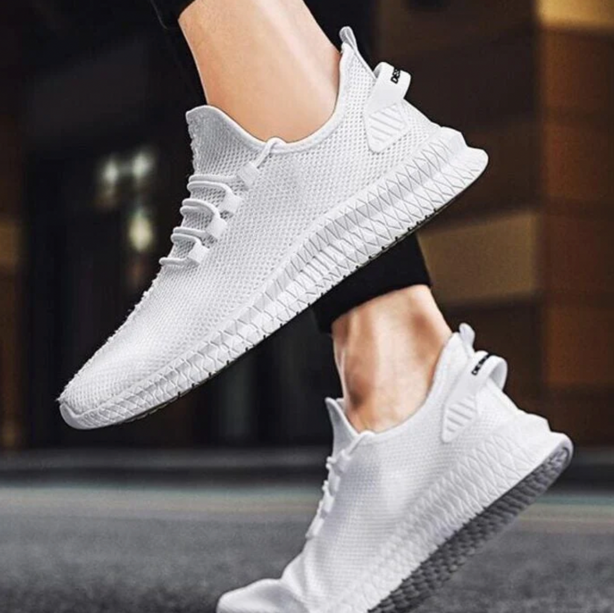 Men's Knit Mesh Lace-Up Low-Top Sneakers - Textured Sole