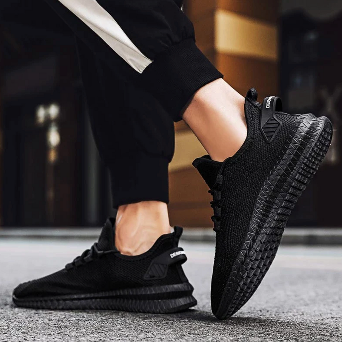 Men's Knit Mesh Lace-Up Low-Top Sneakers - Textured Sole