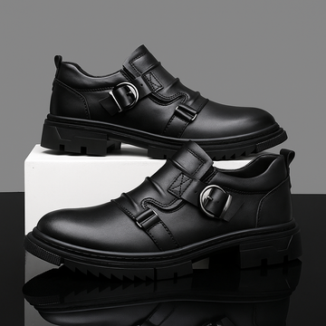 Men's Leather Dual Monk Strap Round Toe Ankle Shoes