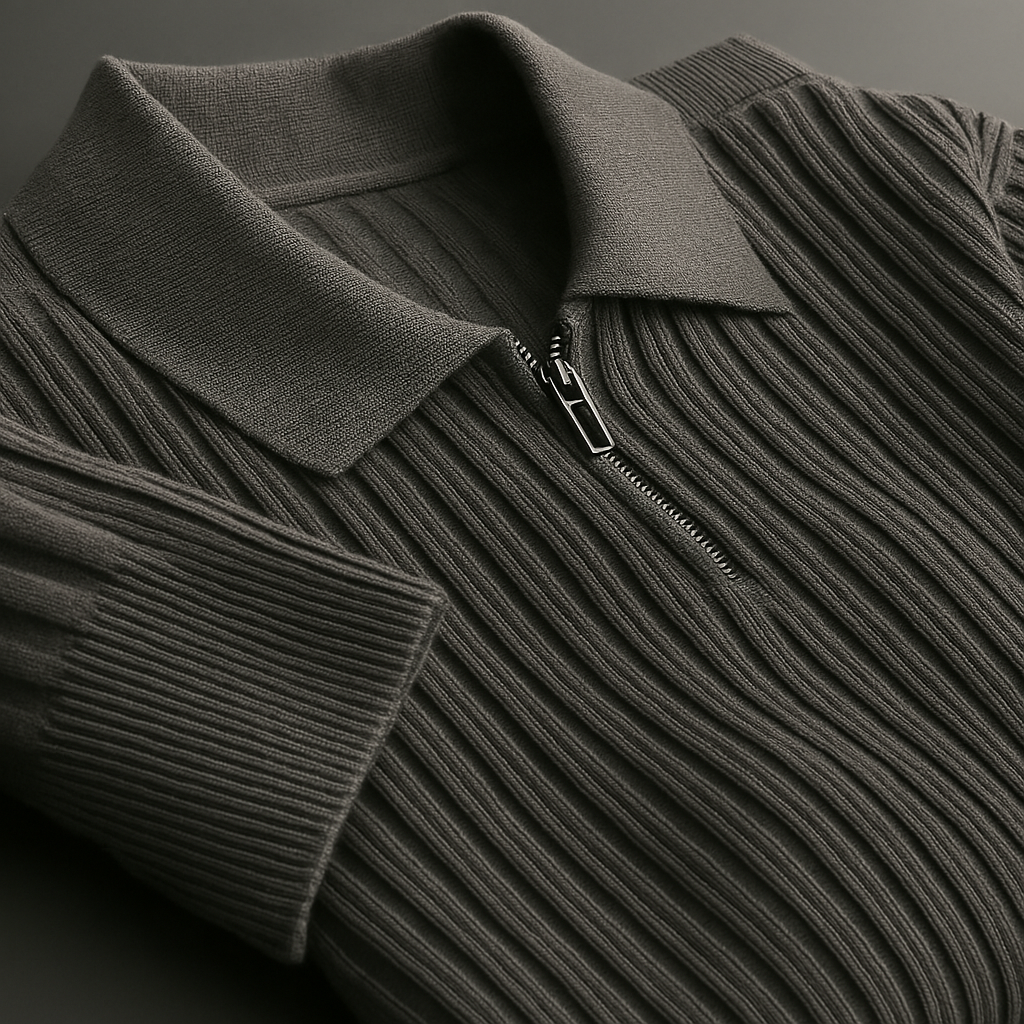 Men’s Ribbed Half-Zip Jumper – Collared Structured Knit