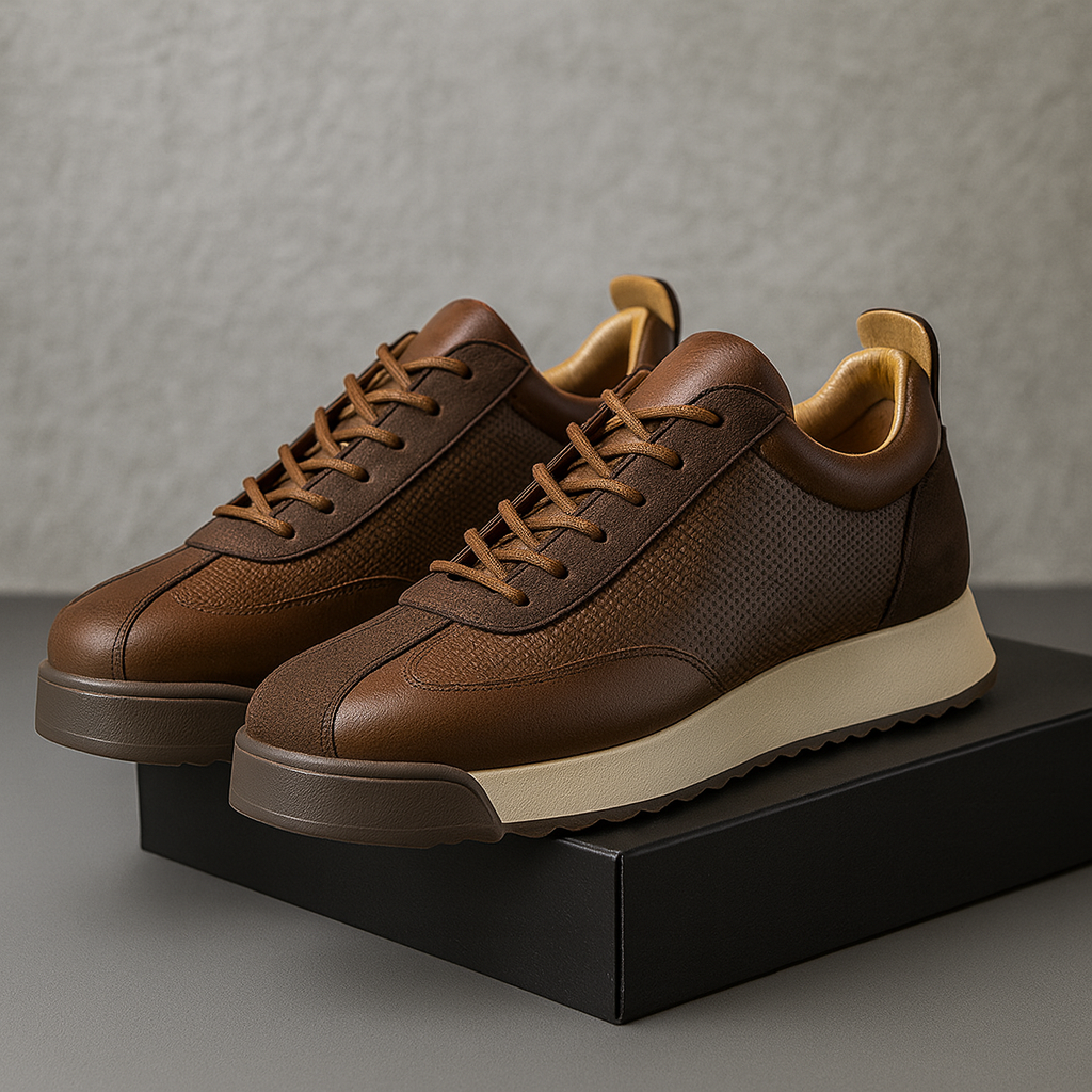 Men’s Low-Top Sneakers – Textured Panel Lace-Up Trainers