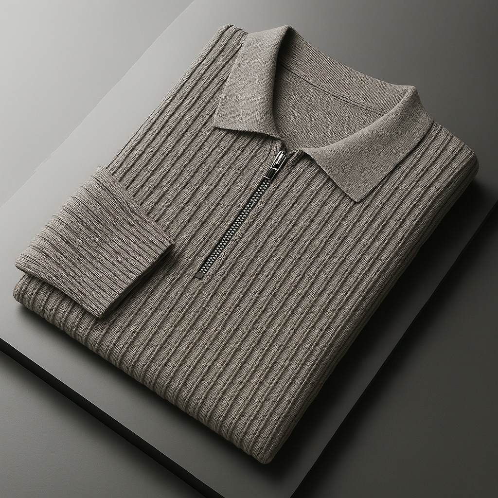 Men’s Ribbed Half-Zip Jumper – Collared Structured Knit