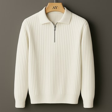Men’s Ribbed Half-Zip Jumper – Collared Structured Knit