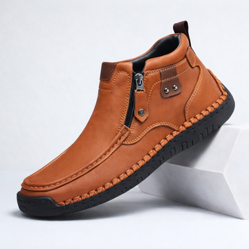 Men's Ankle Boots with Side Zip - Contrast Stitch Detail - Chunky Rubber Sole - Casual Style