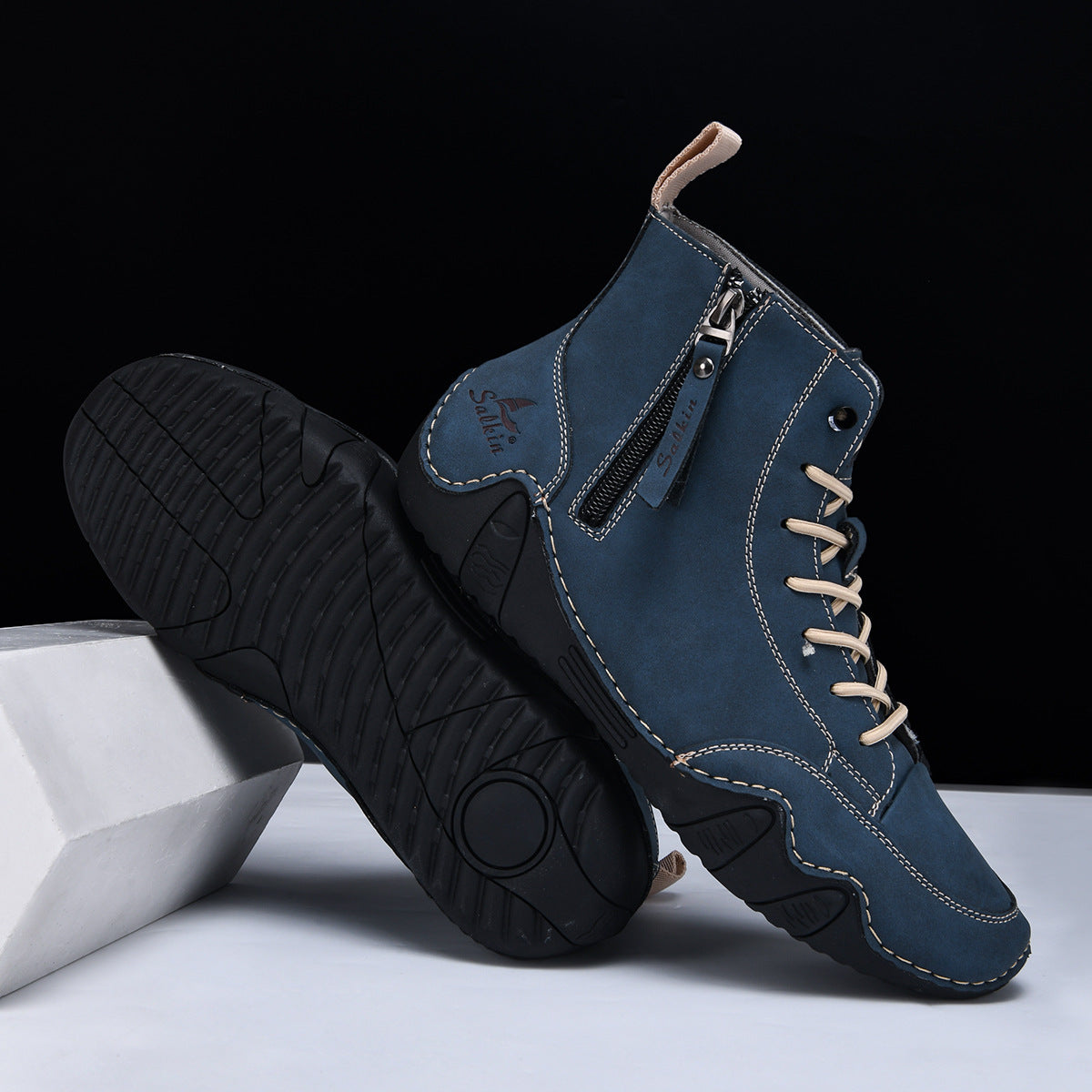Men's Combat Boots - High Top Lace-Up with Side Zip