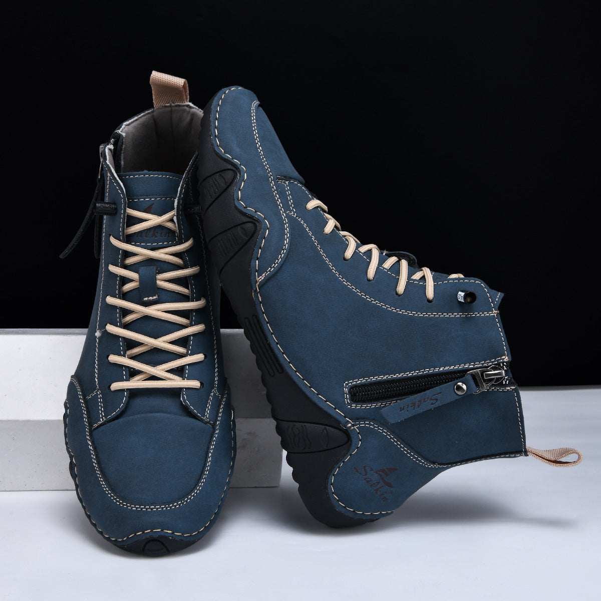 Men's Combat Boots - High Top Lace-Up with Side Zip