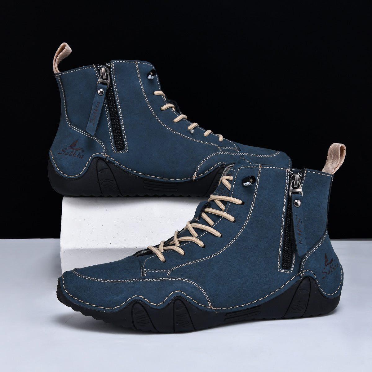 Men's Combat Boots - High Top Lace-Up with Side Zip