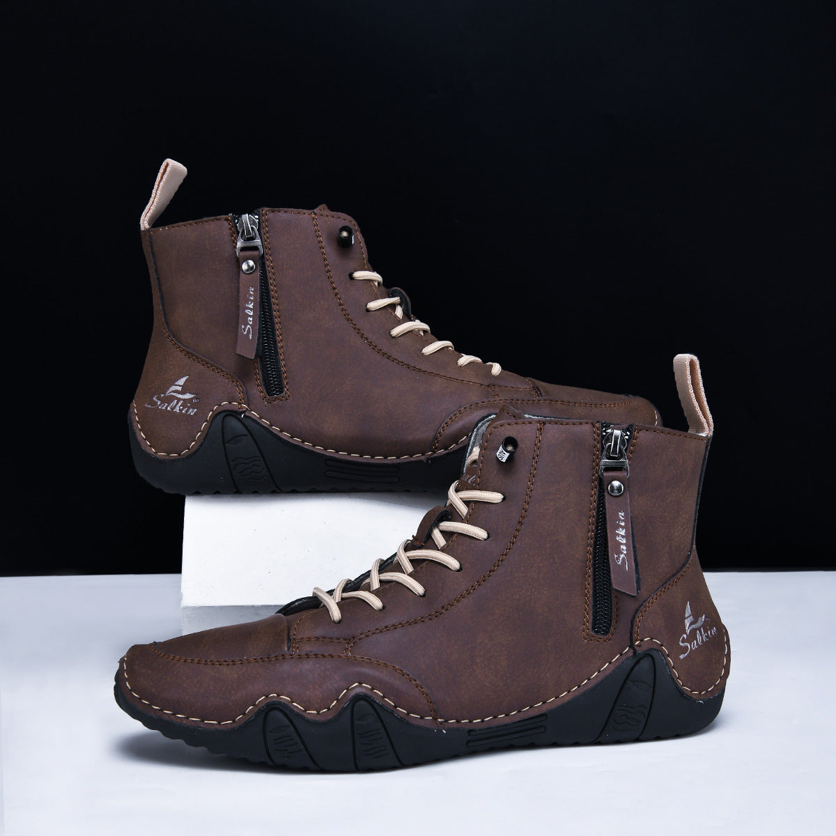 Men's Combat Boots - High Top Lace-Up with Side Zip