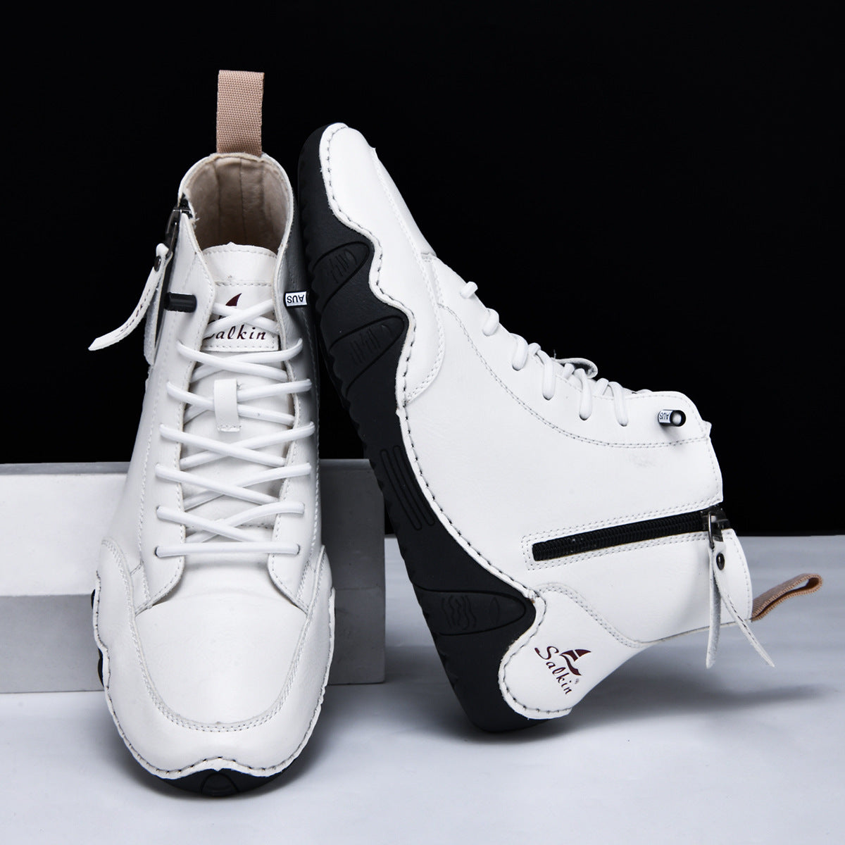 Men's Combat Boots - High Top Lace-Up with Side Zip
