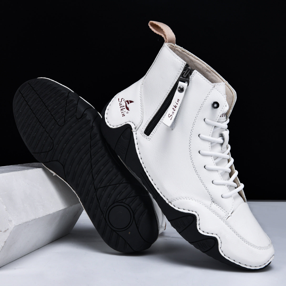 Men's Combat Boots - High Top Lace-Up with Side Zip