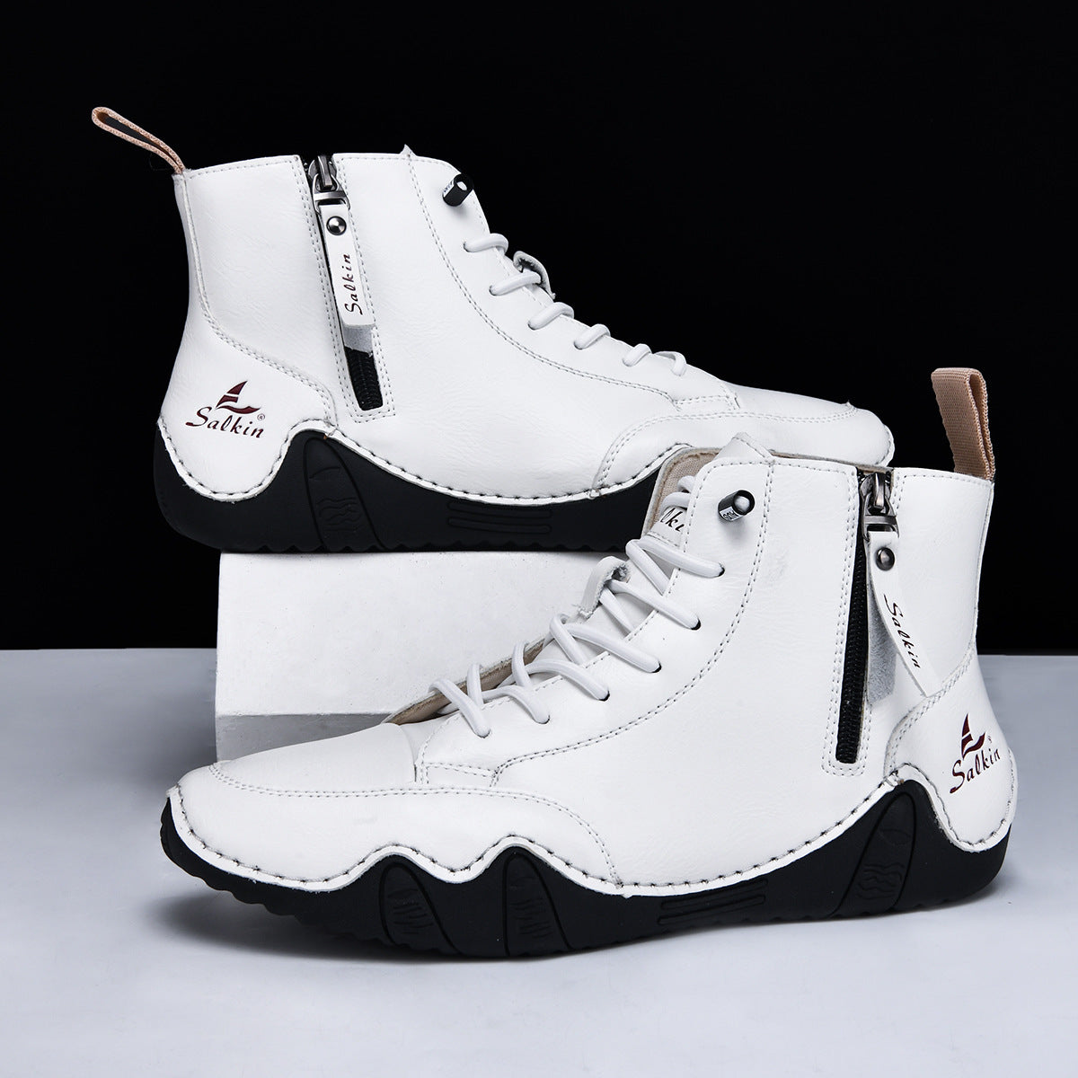 Men's Combat Boots - High Top Lace-Up with Side Zip
