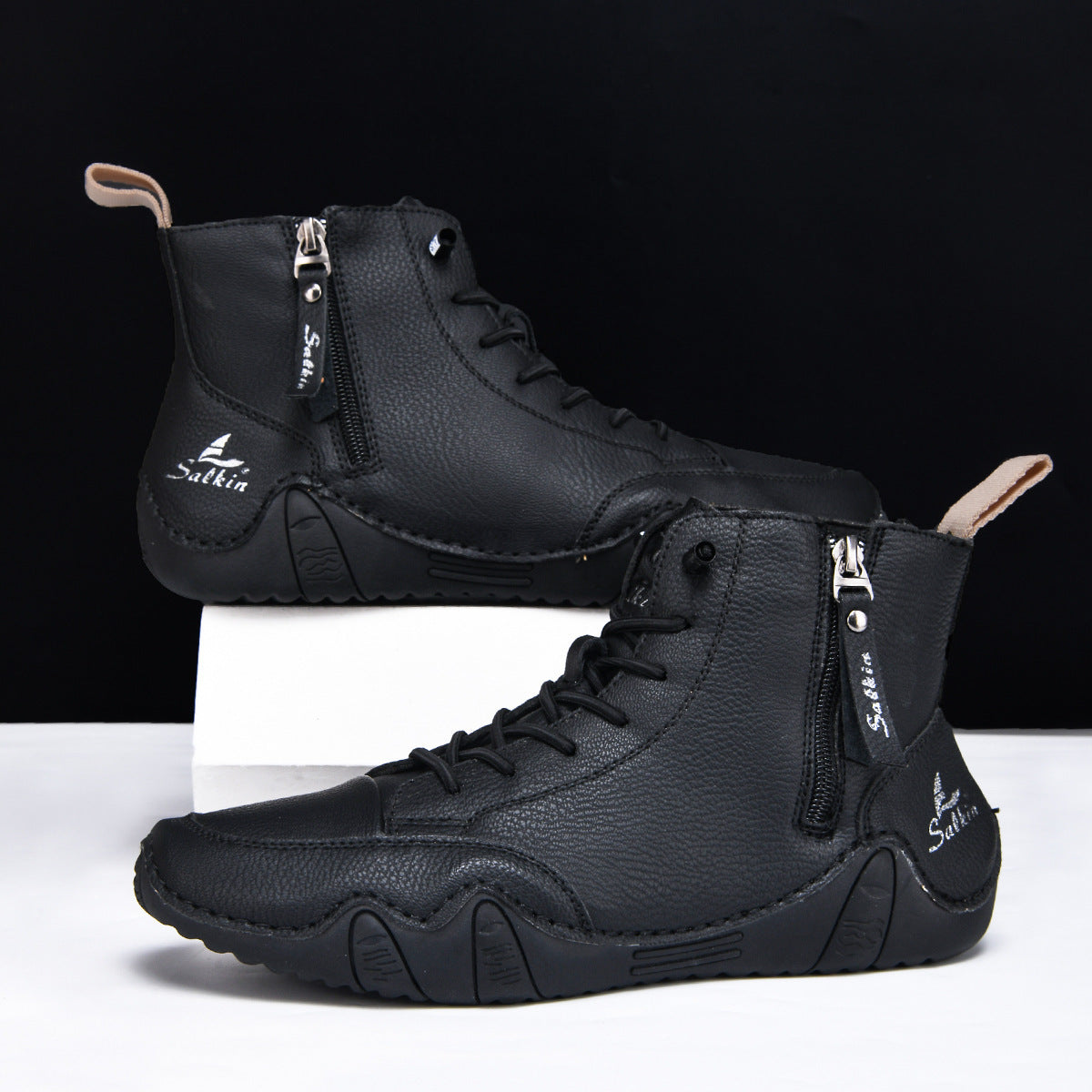 Men's Combat Boots - High Top Lace-Up with Side Zip