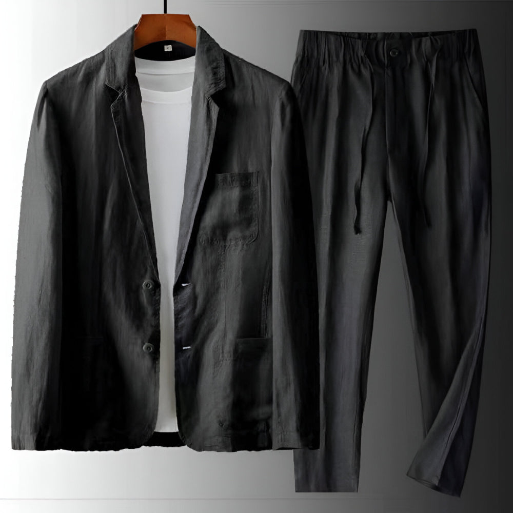 Men's Linen Two Piece Set - Blazer and Drawstring Pants
