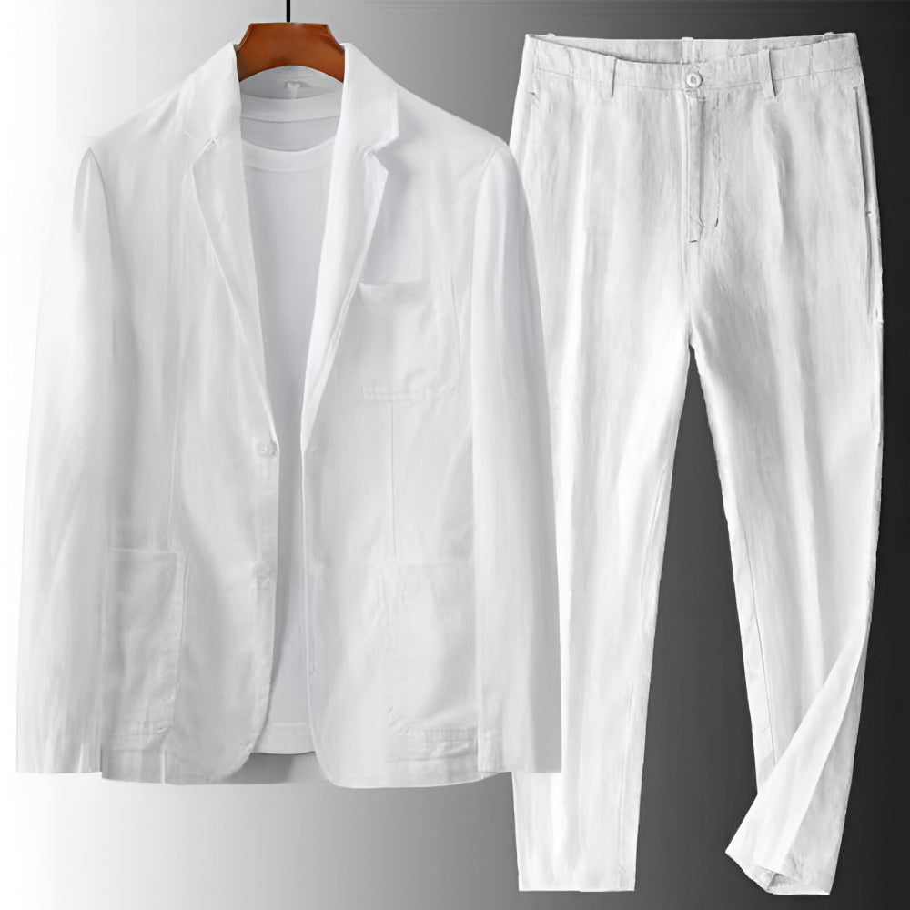 Men's Linen Two Piece Set - Blazer and Drawstring Pants