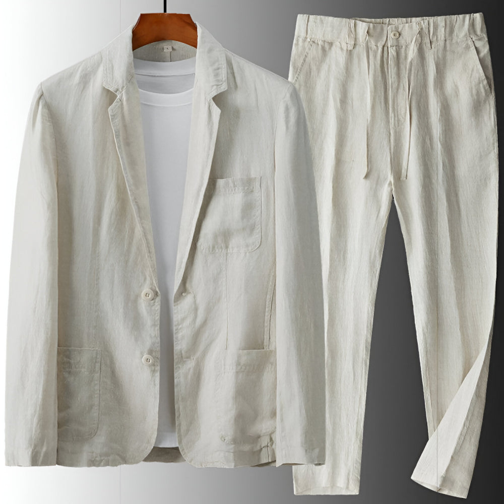 Men's Linen Two Piece Set - Blazer and Drawstring Pants