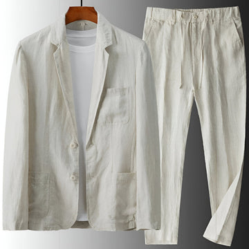 Men's Linen Two Piece Set - Blazer and Drawstring Pants