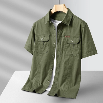 Men's Short Sleeve Button Up Shirt - Dual Chest Pockets - Casual