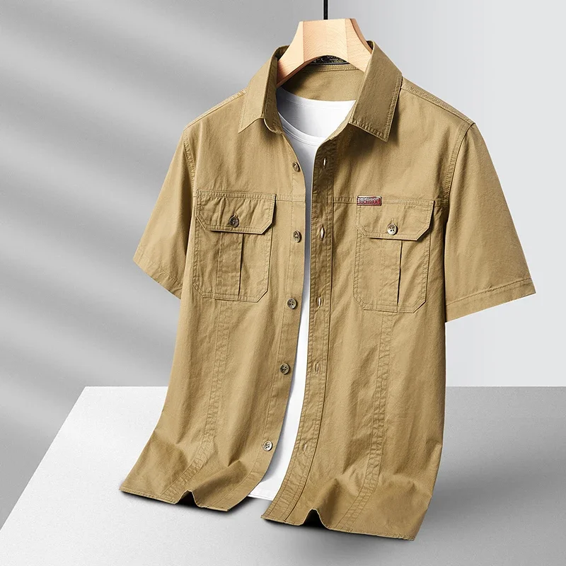 Men's Short Sleeve Button Up Shirt - Dual Chest Pockets - Casual