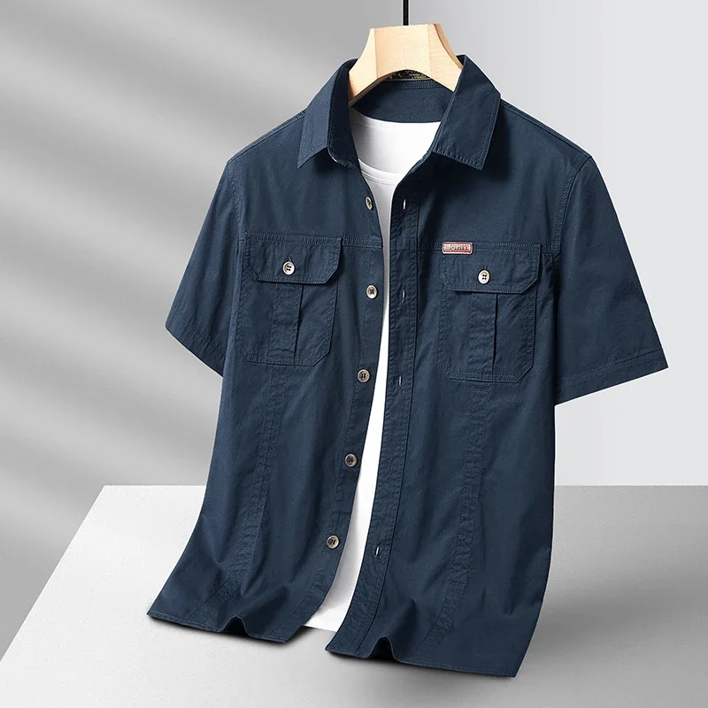 Men's Short Sleeve Button Up Shirt - Dual Chest Pockets - Casual