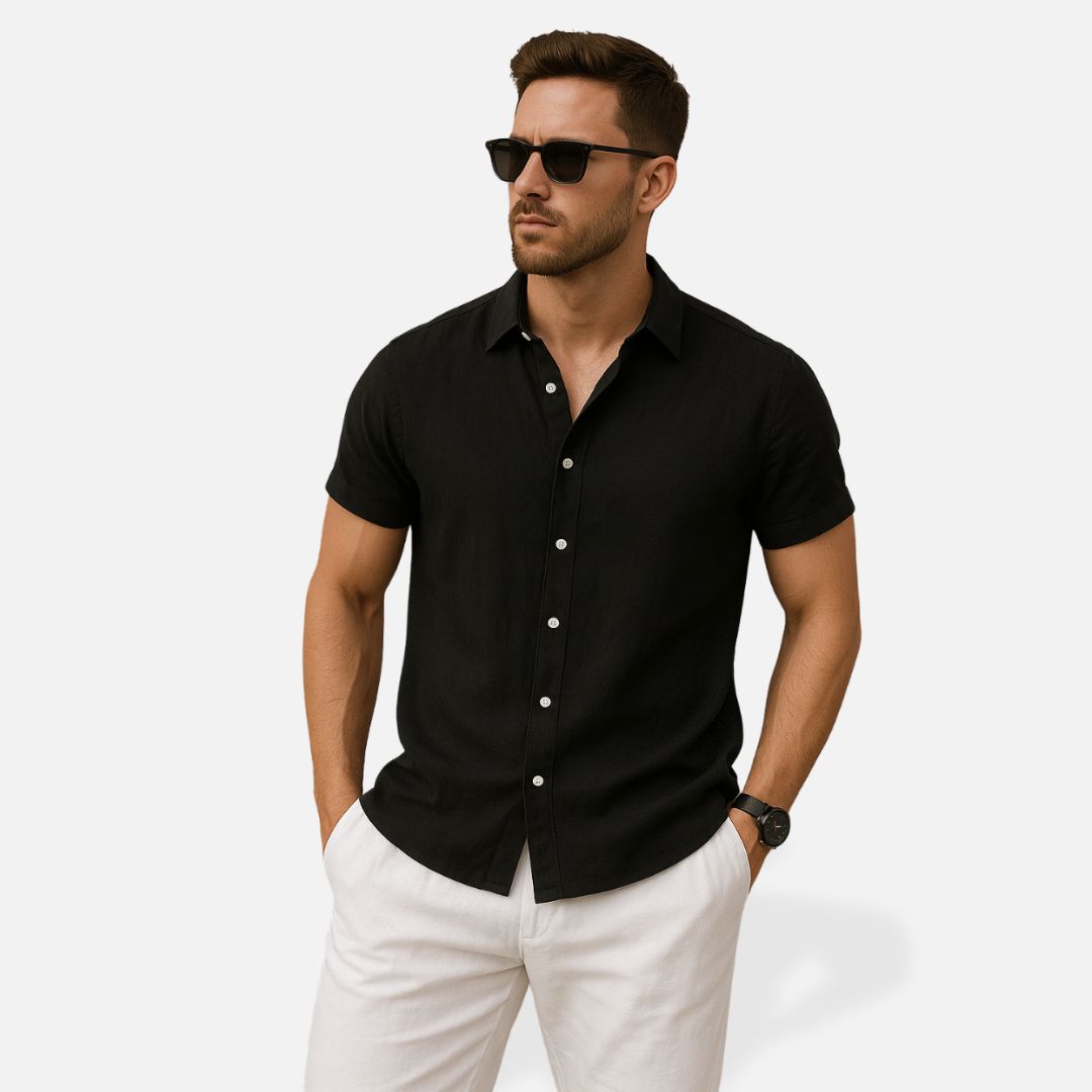 Men's Two Piece Set Short Sleeve Shirt and Linen Pants