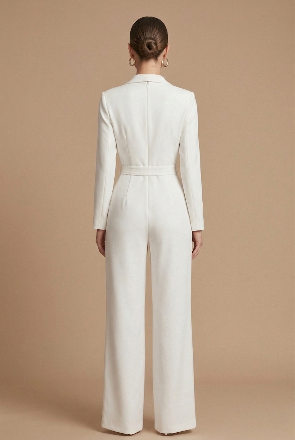 Women's Jumpsuit - Wide Leg Notch Lapel Long Sleeve Deep V Wrap Bodice