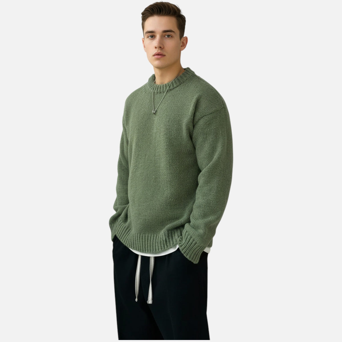Men's Crew Neck Jumper - Long Sleeve - Ribbed Cuffs and Hem