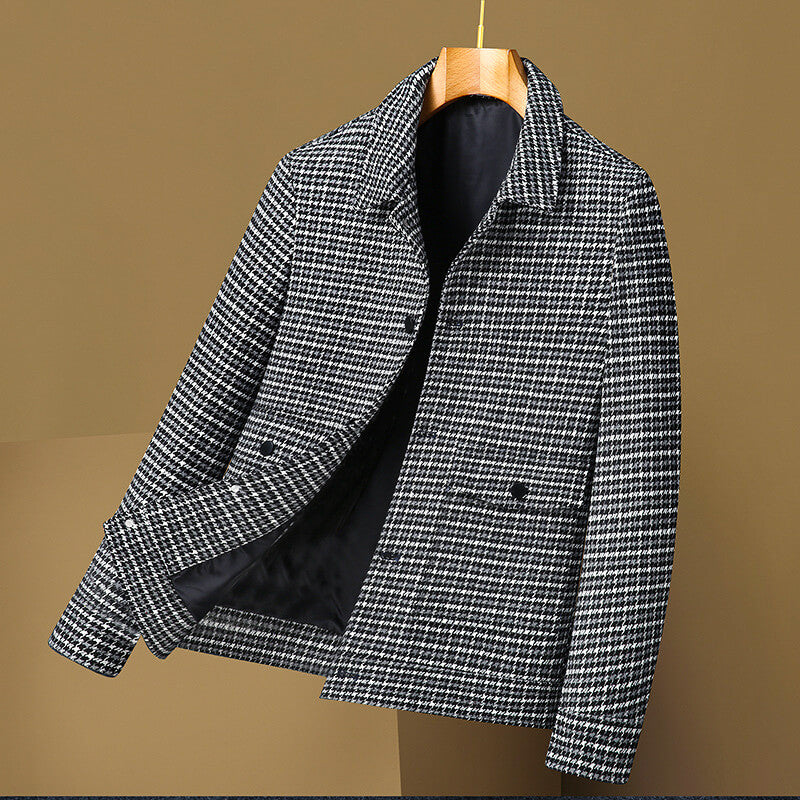 Men's Houndstooth Blazer - Single Breasted Jacket with Notched Lapel and Lined Interior