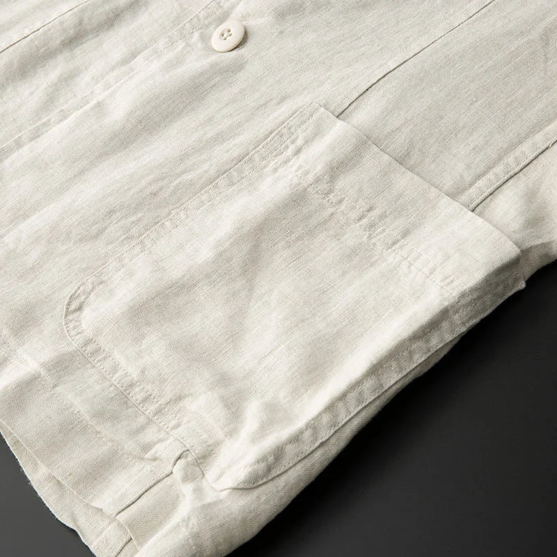 Men's Linen Blazer - Notch Lapel Single-Breasted Chest Pocket