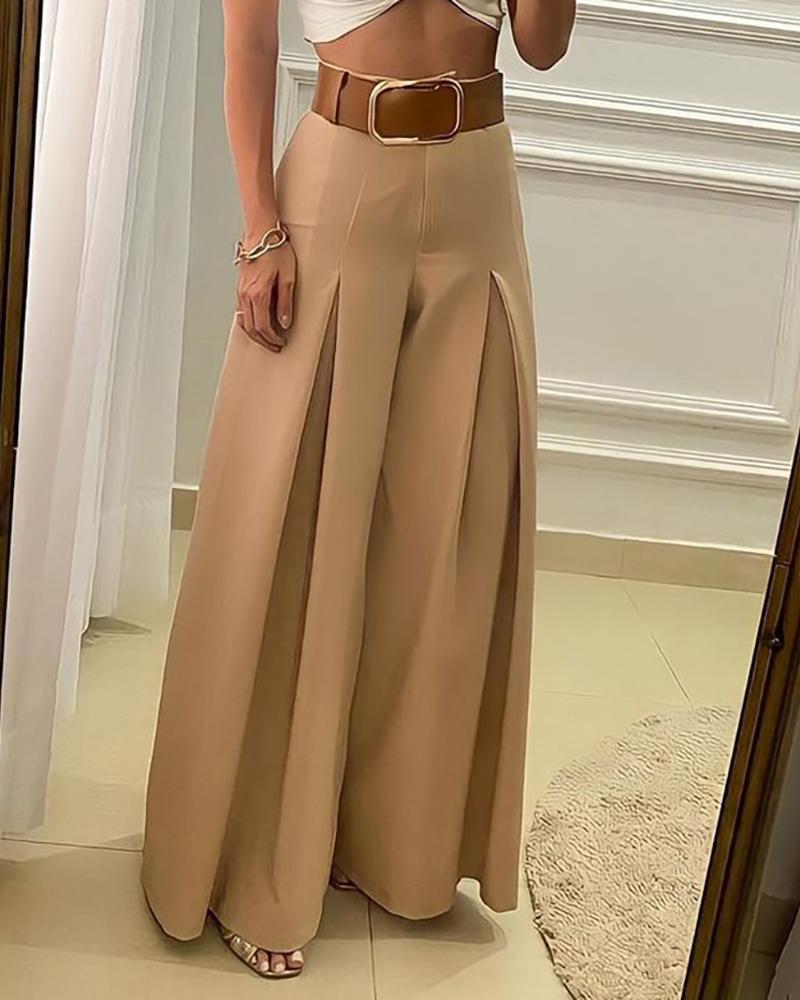 Women's Palazzo Pants - High Waist Wide Leg Box Pleat Full Length